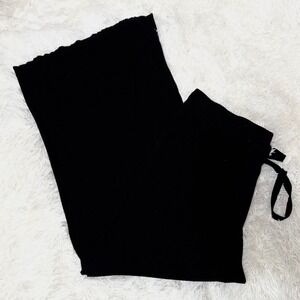 Max Studio London Black Drawstring Lounge Pants Knit Ribbed Wide Leg